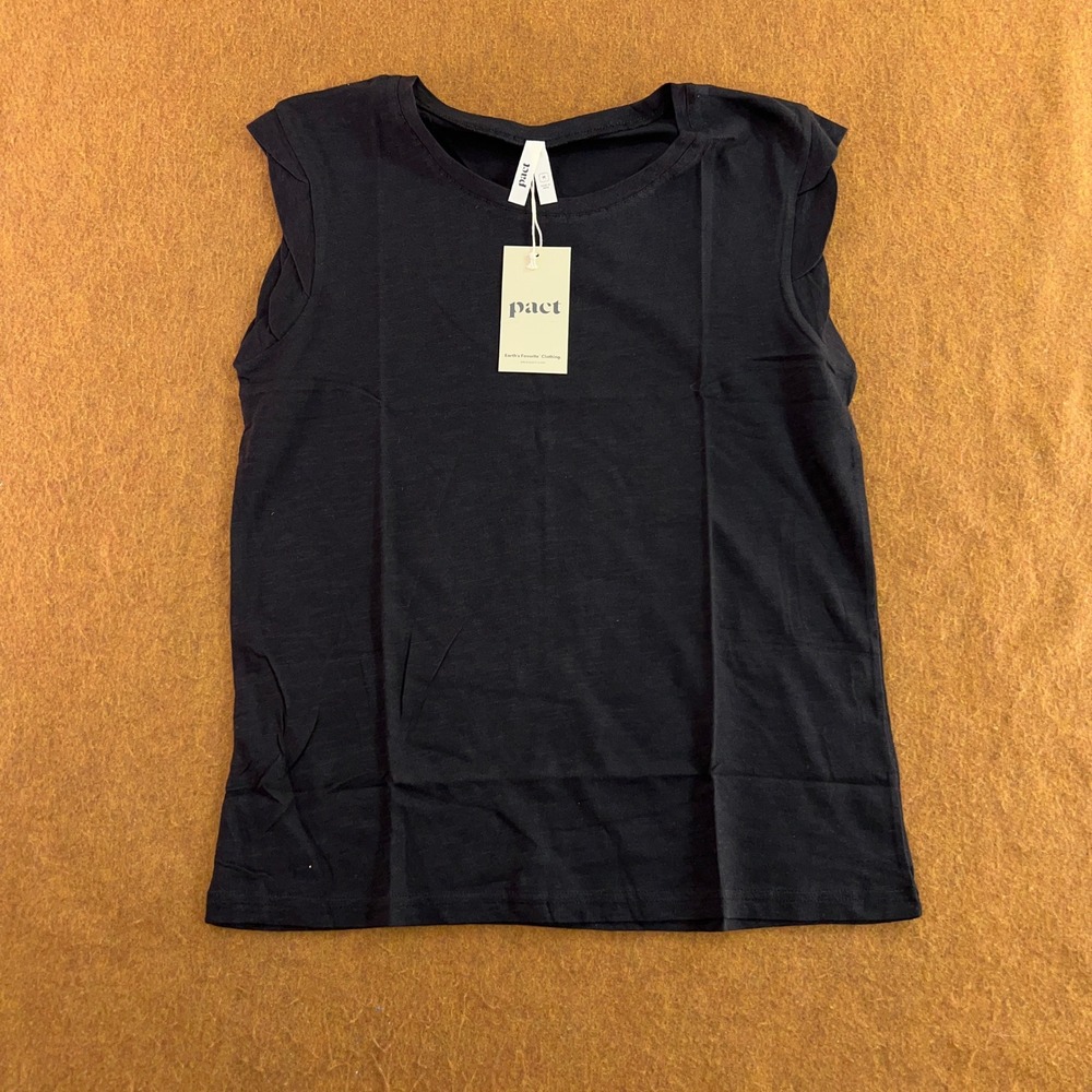 Pact Women Medium Black Featherweight Slub Muscle Tee NWT